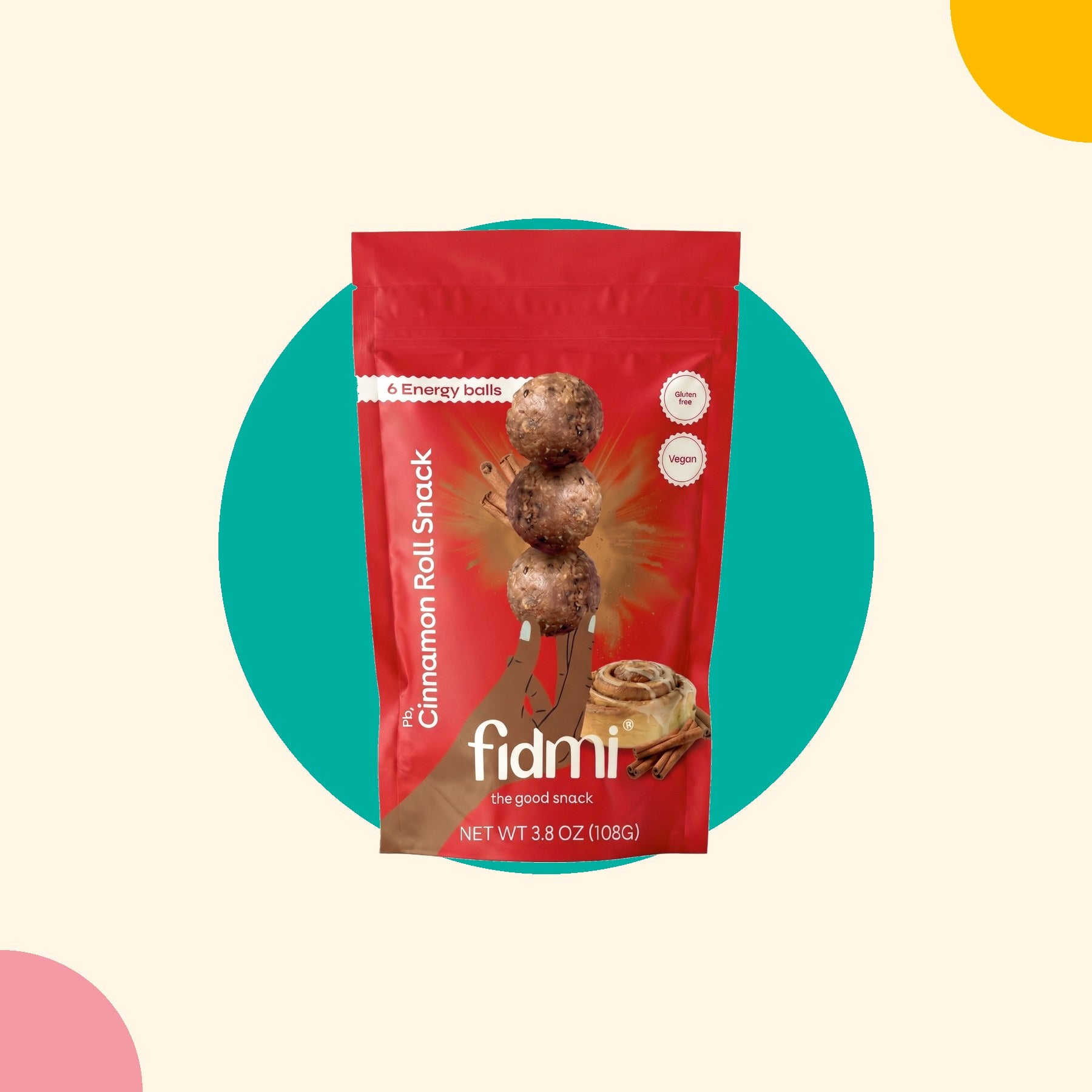 Fidmi Cinnamon Roll sharepack on a teal disc