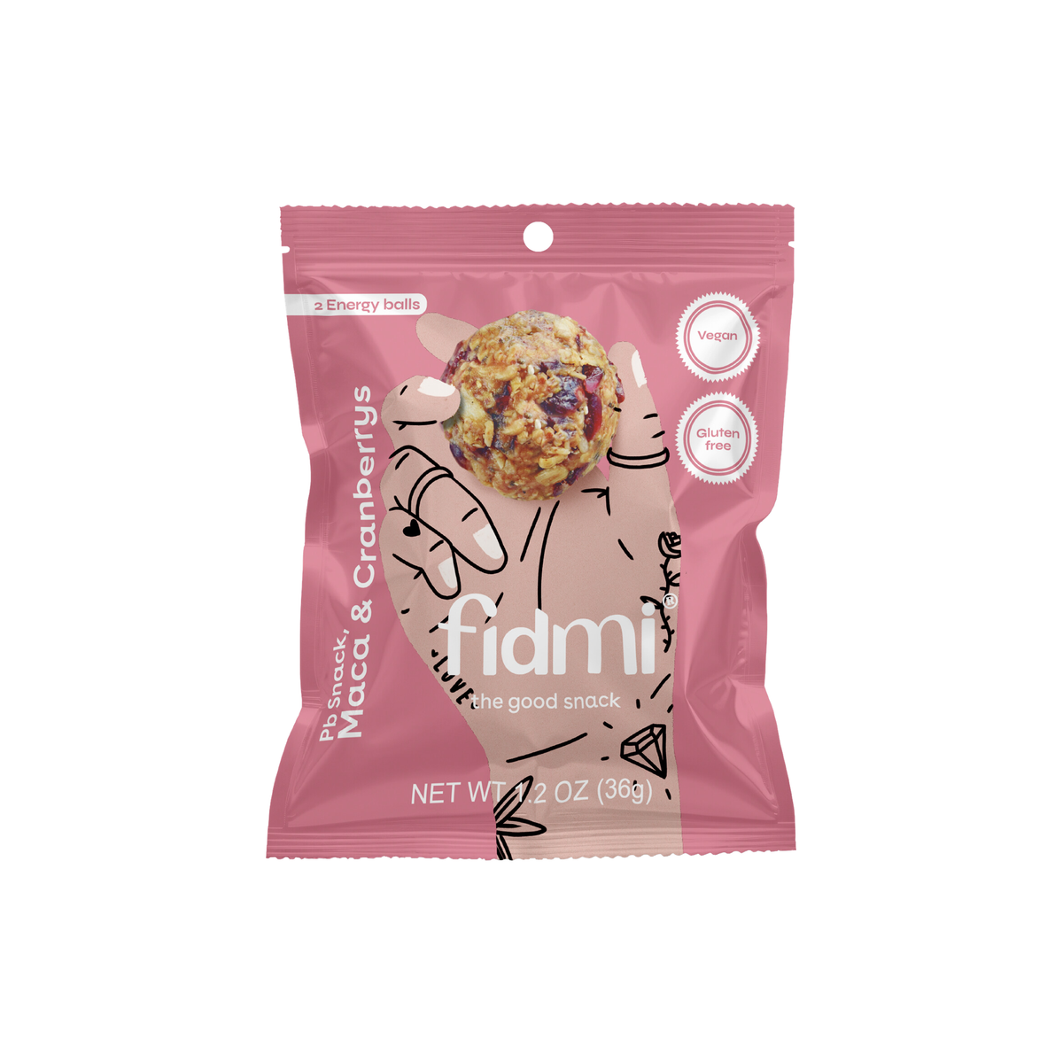 Fidmi PB Snack Maca & Cranberry 36g personal pack, front of pouch